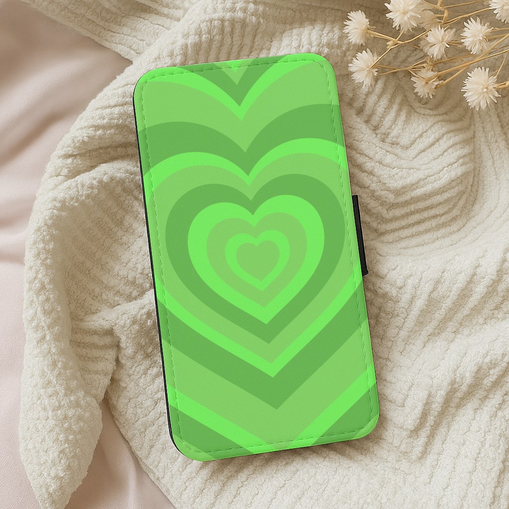 Green - Colourful Hearts Wallet Phone Case