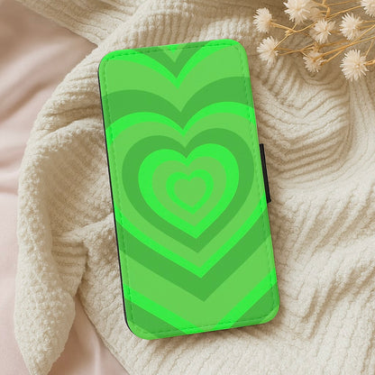 Green - Colourful Hearts Wallet Phone Case