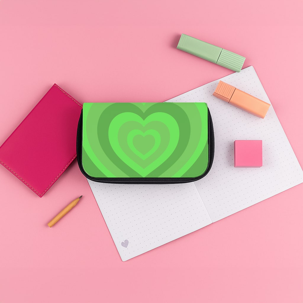 Green - Colourful Hearts Pencil Case