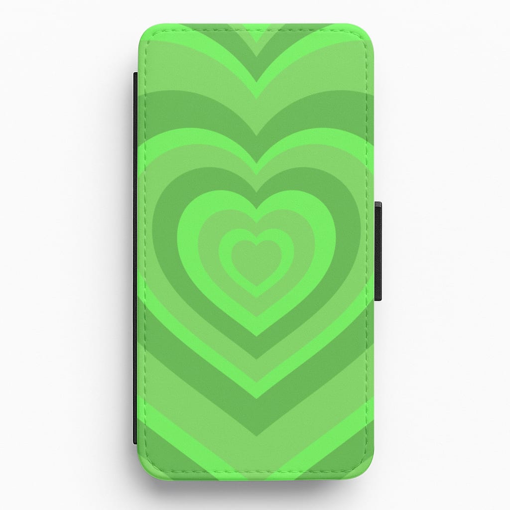Green - Colourful Hearts Flip / Wallet Phone Case