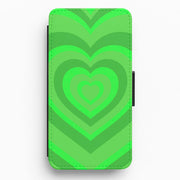 Green - Colourful Hearts Flip / Wallet Phone Case 1