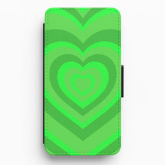 Green - Colourful Hearts Flip / Wallet Phone Case
