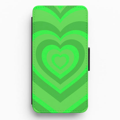 Green - Colourful Hearts Flip / Wallet Phone Case