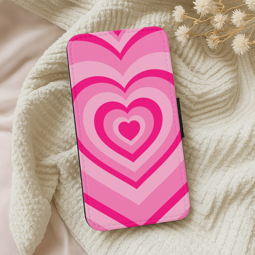 Pink - Colourful Hearts Wallet Phone Case