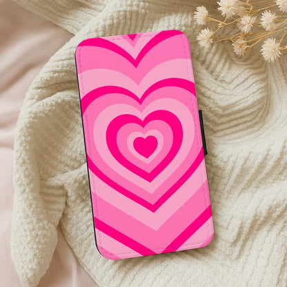 Pink - Colourful Hearts Wallet Phone Case