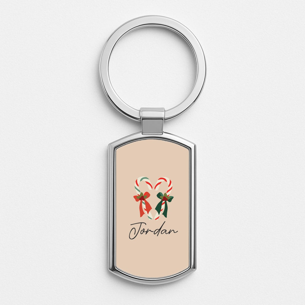 Candycane - Personalised Christmas Silver Keyring