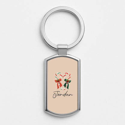 Candycane - Personalised Christmas Silver Keyring
