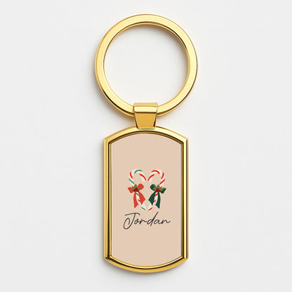 Candycane - Personalised Christmas Gold Keyring