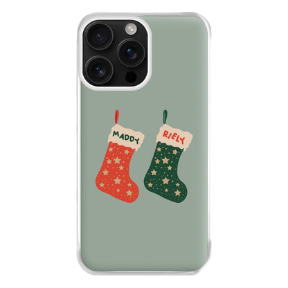 Red And Green Stocking - Personalised Christmas Phone Case for iPhone 16 Pro Max