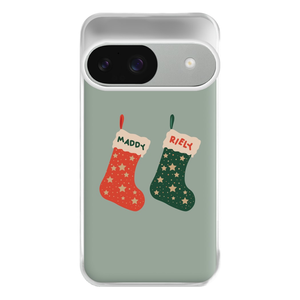 Red And Green Stocking - Personalised Christmas Phone Case for Google Pixel 9 / 9 Pro