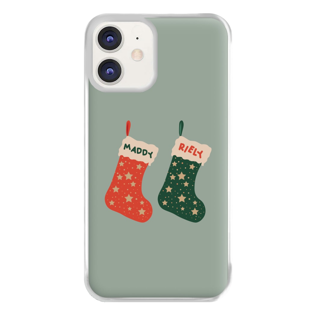 Red And Green Stocking - Personalised Christmas Phone Case for iPhone 12 / 12 Pro