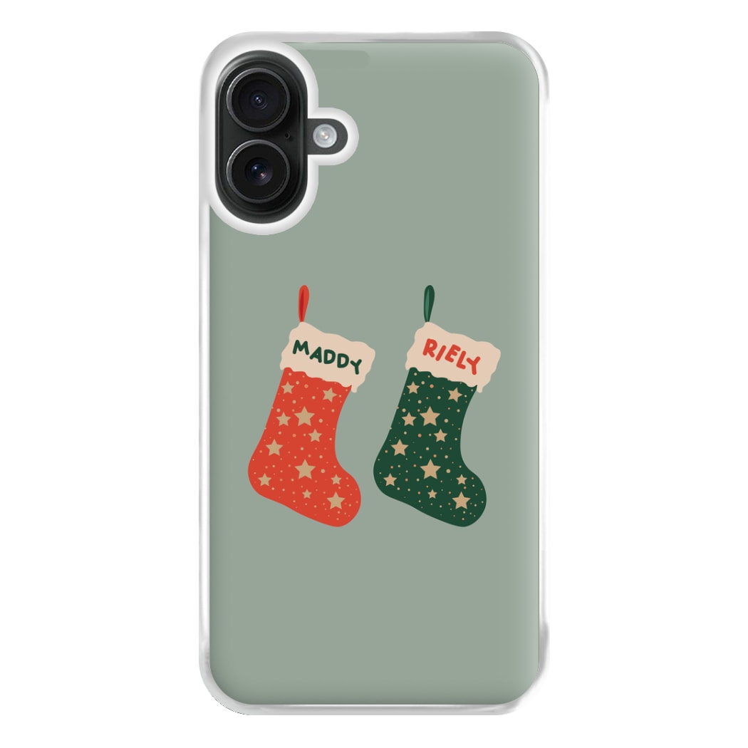 Red And Green Stocking - Personalised Christmas Phone Case for iPhone 16 Plus