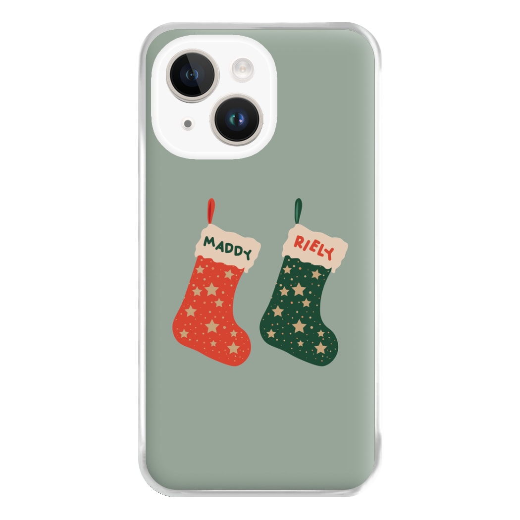 Red And Green Stocking - Personalised Christmas Phone Case for iPhone 14 Plus