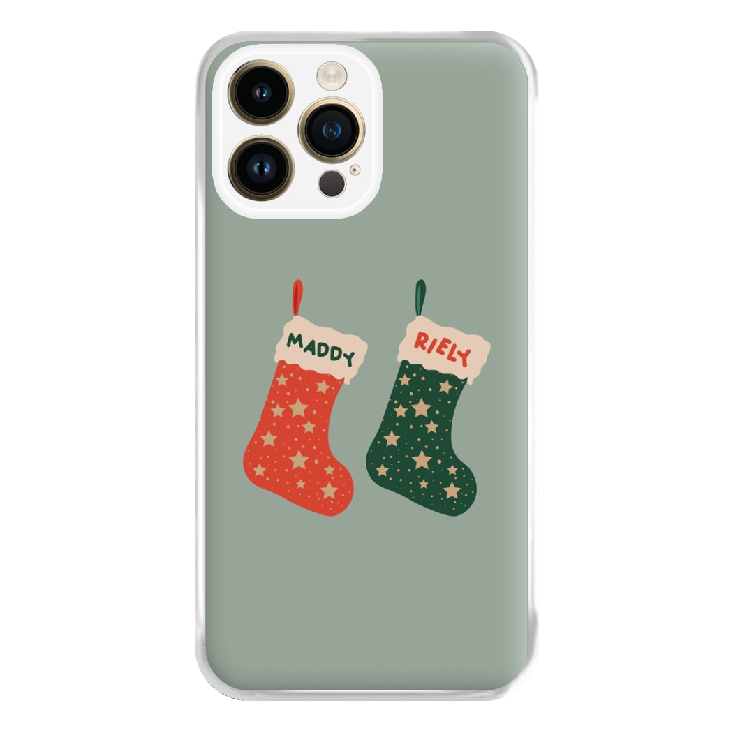 Red And Green Stocking - Personalised Christmas Phone Case for iPhone 14 Pro Max