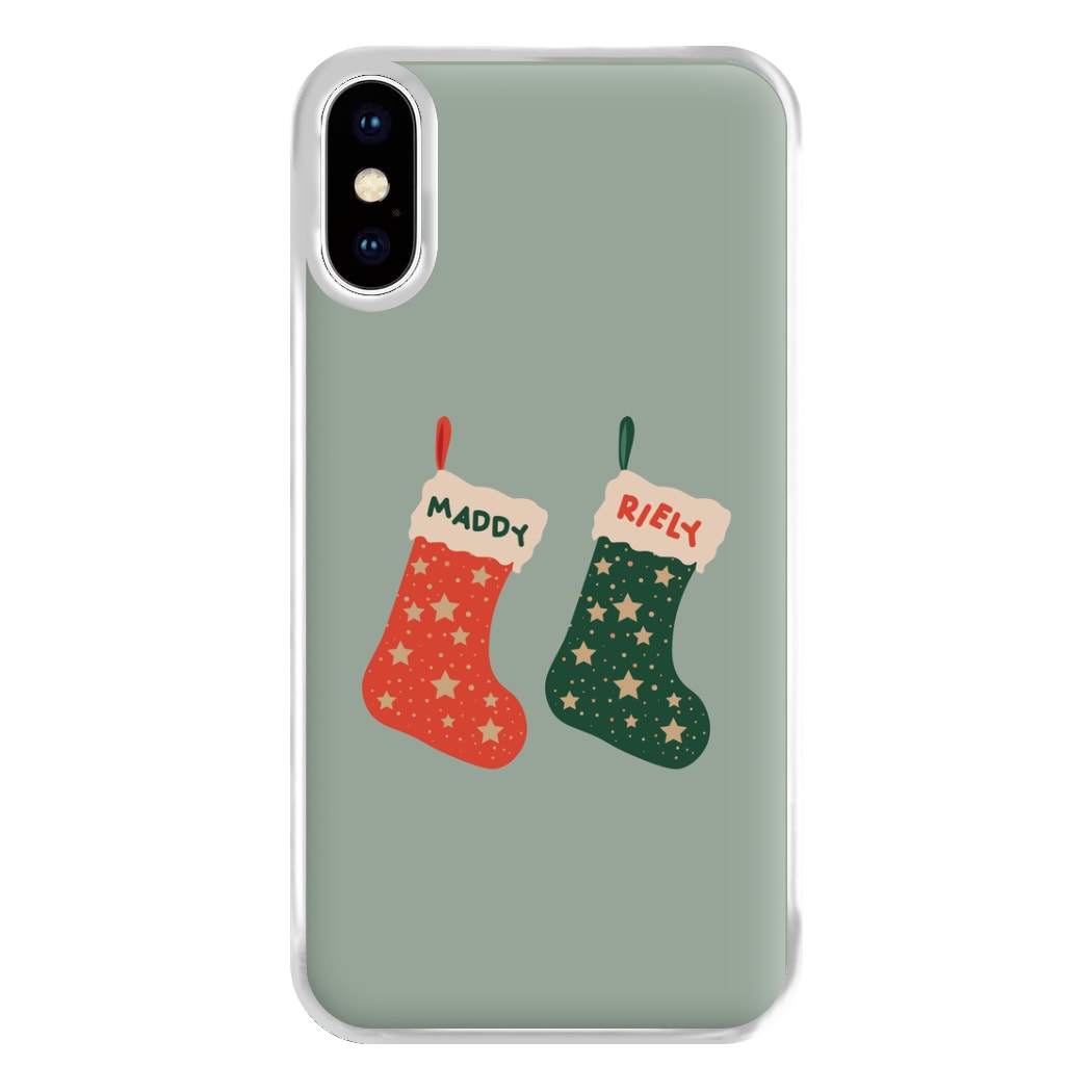 Red And Green Stocking - Personalised Christmas Phone Case for iPhone XS Max