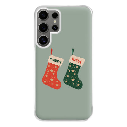 Red And Green Stocking - Personalised Christmas Phone Case for Galaxy S24 Ultra