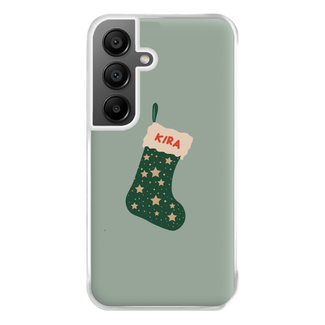 Green Stocking - Personalised Christmas Phone Case for Galaxy A55