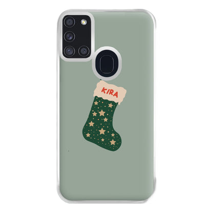 Green Stocking - Personalised Christmas Phone Case for Galaxy A21s