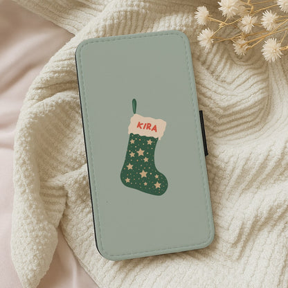 Green Stocking - Personalised Christmas Wallet Phone Case