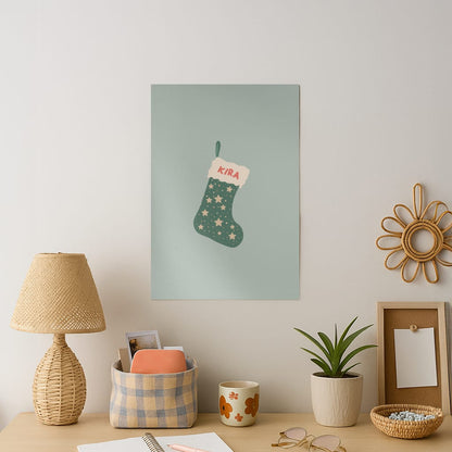 Green Stocking - Personalised Christmas Art Print