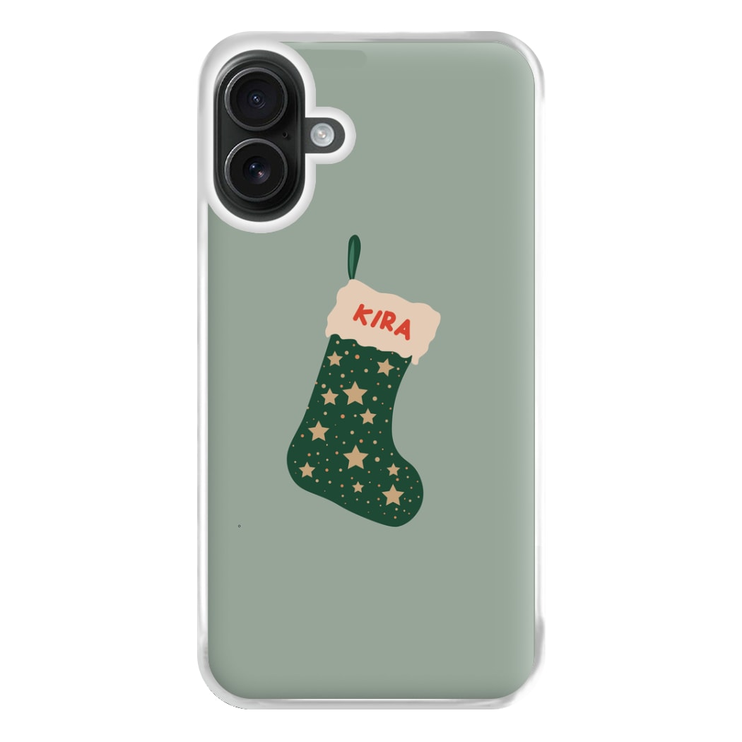 Green Stocking - Personalised Christmas Phone Case for iPhone 16 Plus