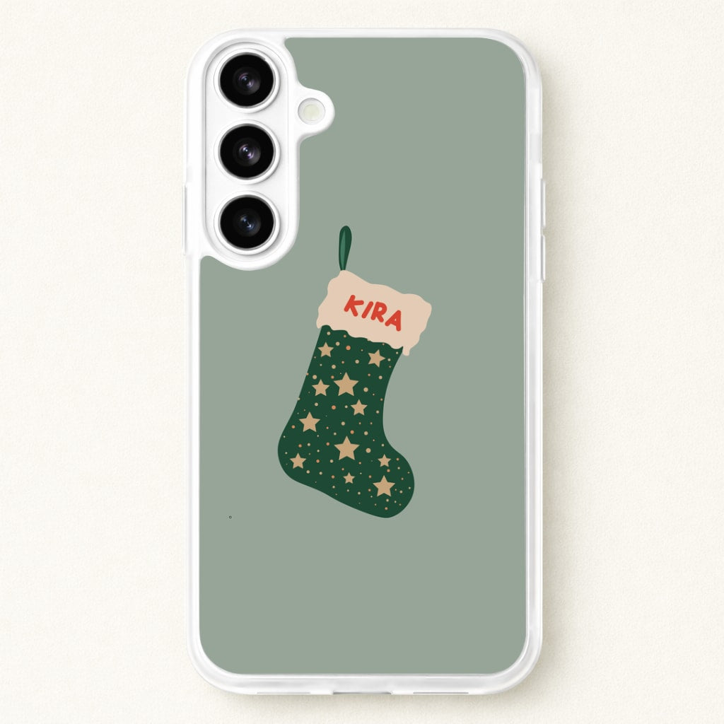 Green Stocking - Personalised Christmas Phone Case for Galaxy S26 Plus