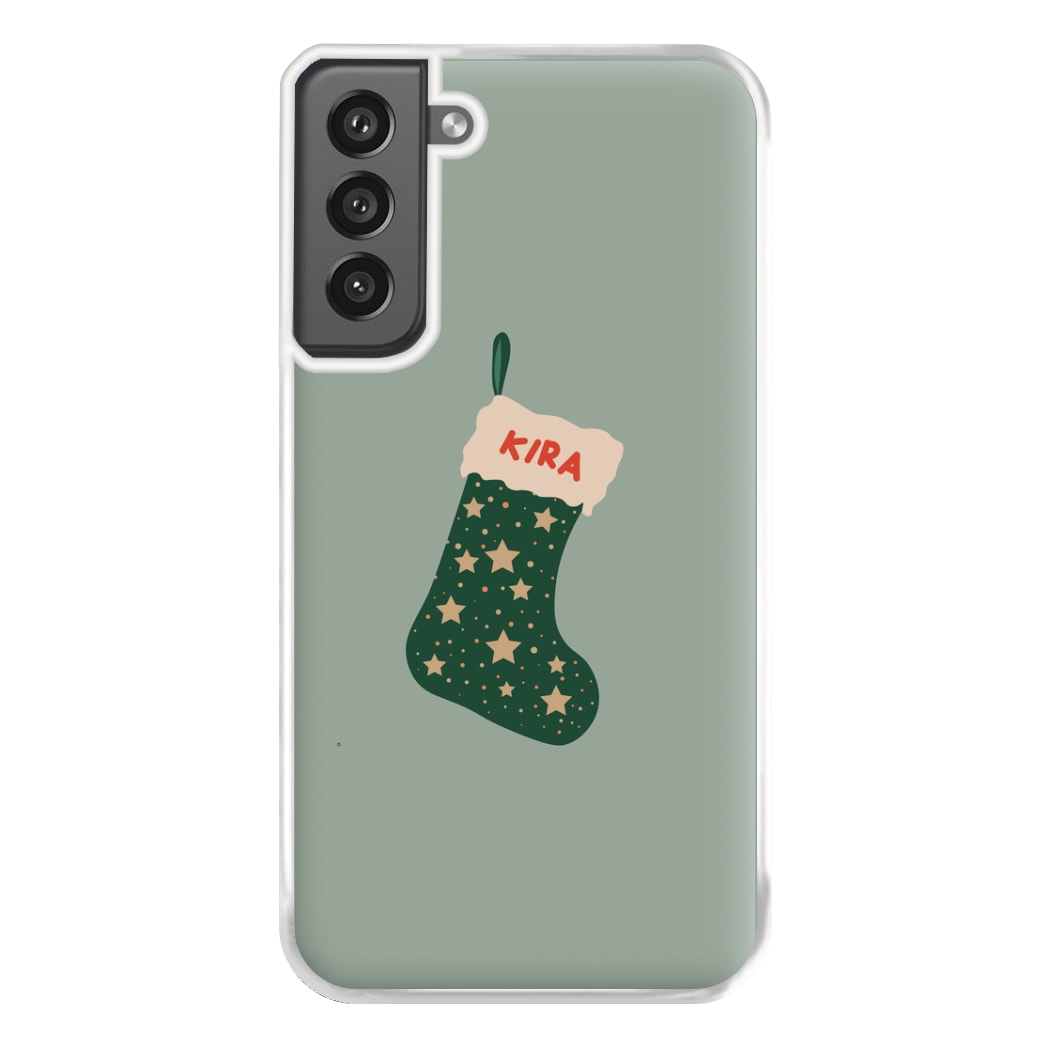 Green Stocking - Personalised Christmas Phone Case for Galaxy S21FE