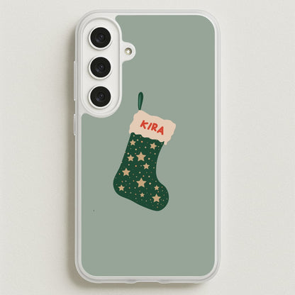 Green Stocking - Personalised Christmas Phone Case for Galaxy S25FE