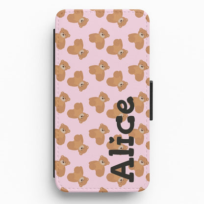 Teddy Bear Pattern - Personalised Christmas Flip / Wallet Phone Case