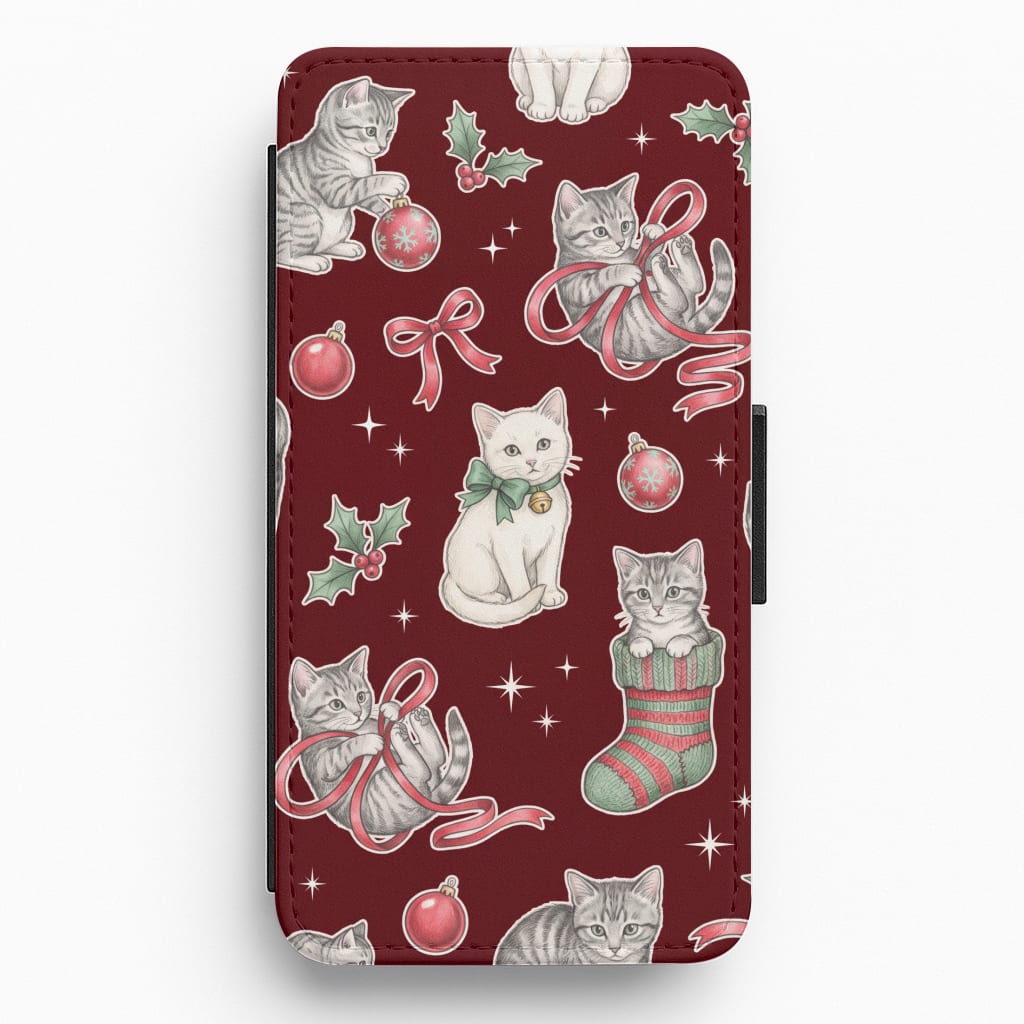 Festive Tabby Kittens Flip / Wallet Phone Case