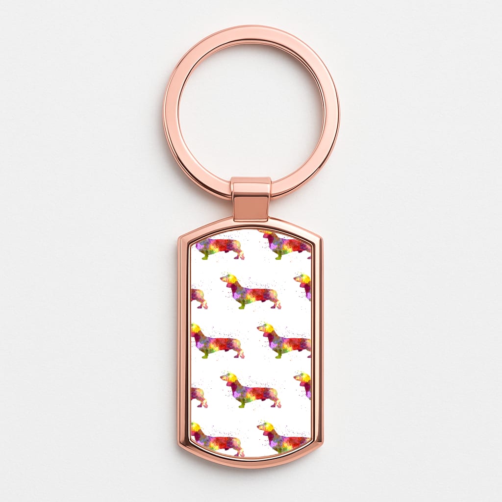 Watercolour Dachshund Rose Gold Keyring