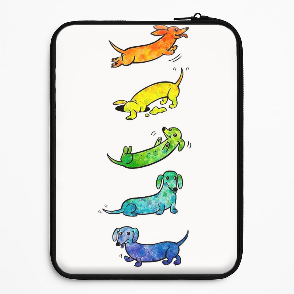 Watercolor Rainbow Dachshunds Laptop Sleeve