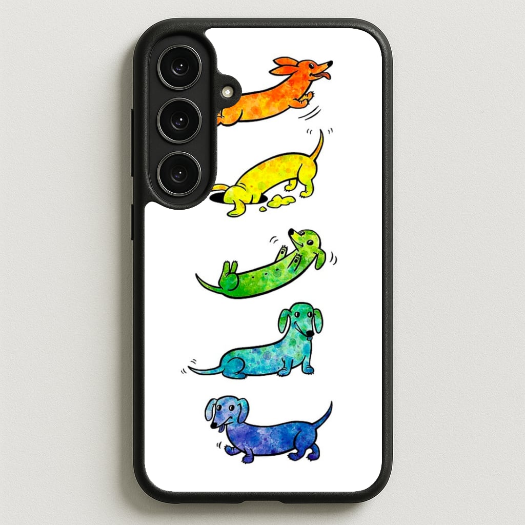Watercolor Rainbow Dachshunds Phone Case for Galaxy S25FE