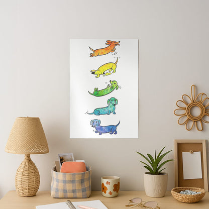 Watercolor Rainbow Dachshunds Art Print