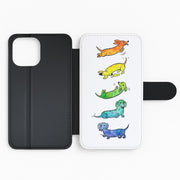 Watercolor Rainbow Dachshunds Flip Wallet Phone Case 2