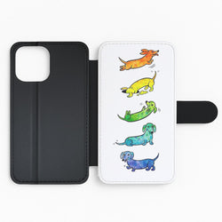 Watercolor Rainbow Dachshunds Flip Wallet Phone Case