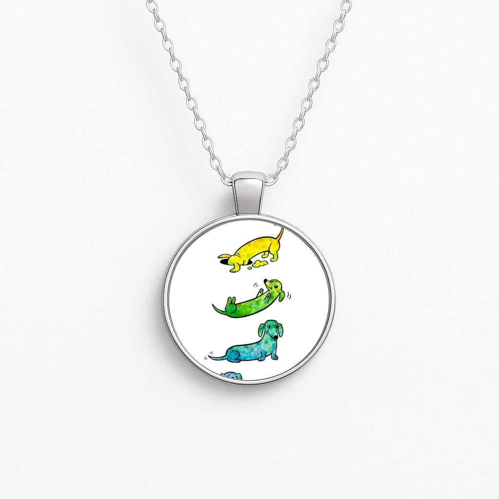 Watercolor Rainbow Dachshunds Circle Necklace