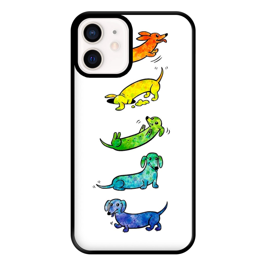 Watercolor Rainbow Dachshunds Phone Case for iPhone 12 Mini