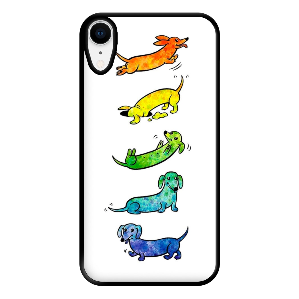 Watercolor Rainbow Dachshunds Phone Case for iPhone XR