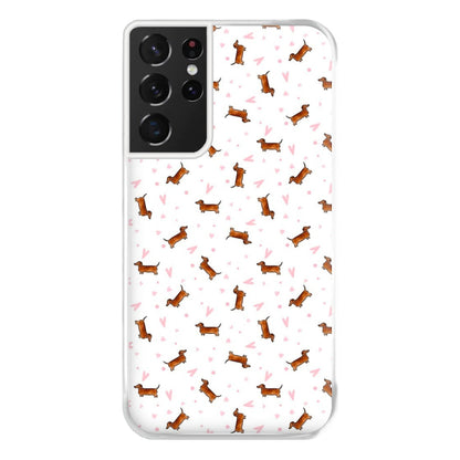 Dachshund Pattern - White Phone Case for Galaxy S21 Ultra