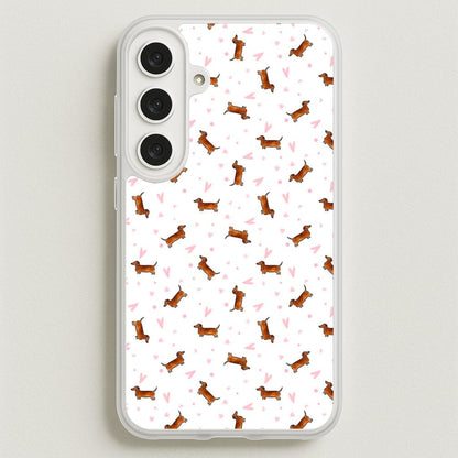 Dachshund Pattern - White Phone Case for Galaxy S25FE