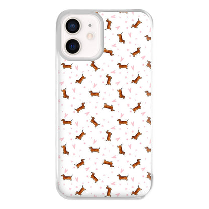 Dachshund Pattern - White Phone Case for iPhone 13 Mini