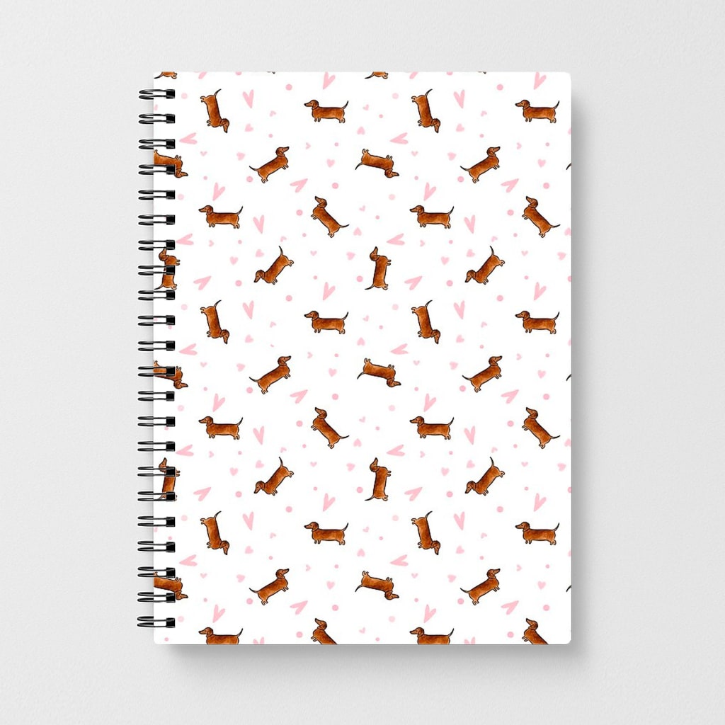 Dachshund Pattern - White Notebook