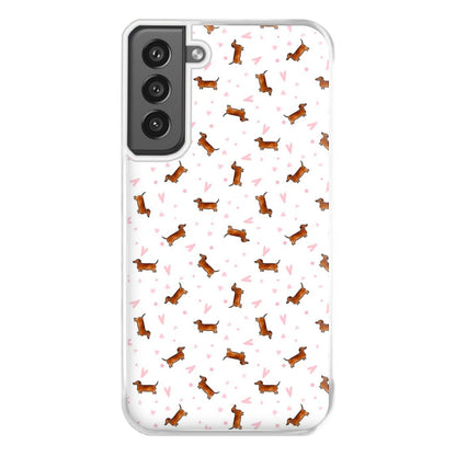 Dachshund Pattern - White Phone Case for Galaxy S21FE