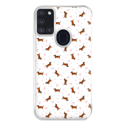 Dachshund Pattern - White Phone Case for Galaxy A21s