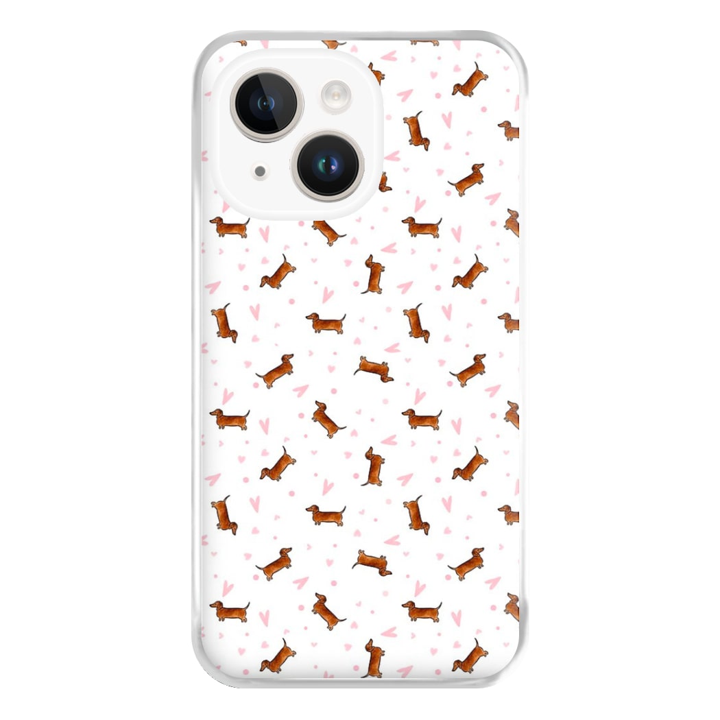 Dachshund Pattern - White Phone Case for iPhone 14 Plus