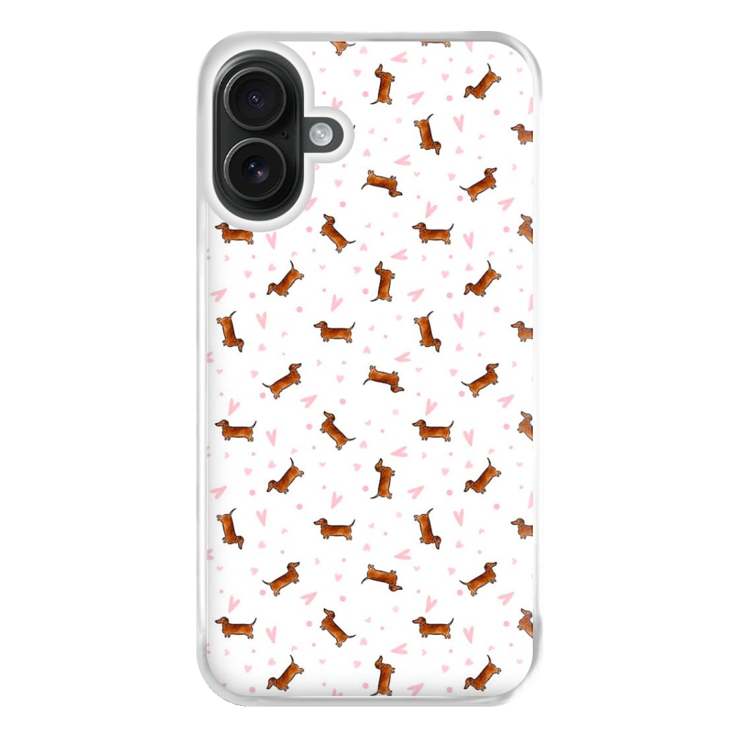 Dachshund Pattern - White Phone Case for iPhone 16 Plus