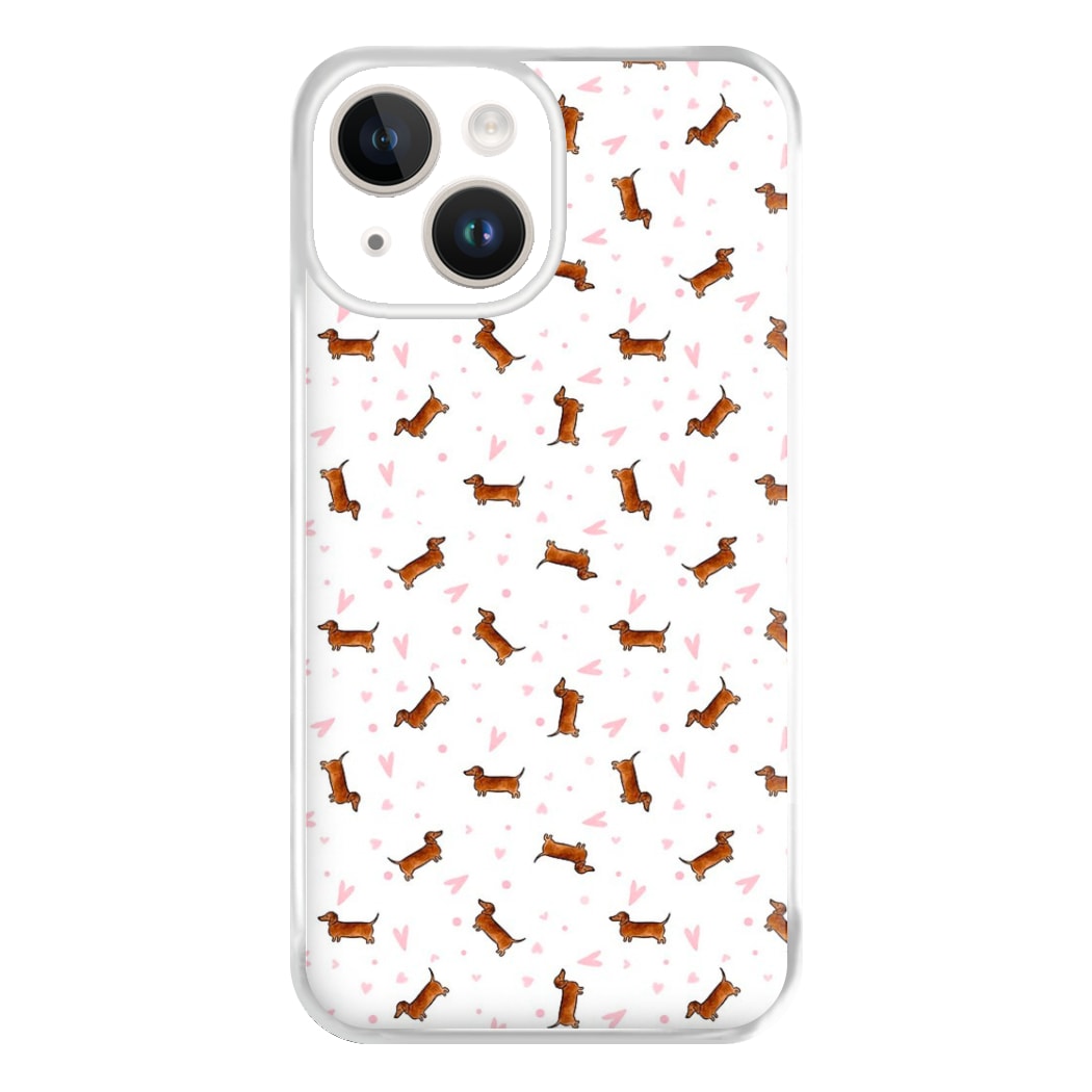 Dachshund Pattern - White Phone Case for iPhone 14