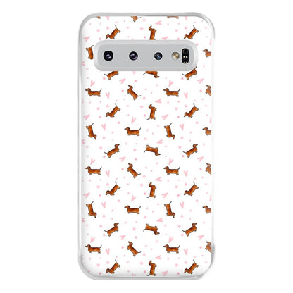 Dachshund Pattern - White Phone Case for Galaxy S10 Plus