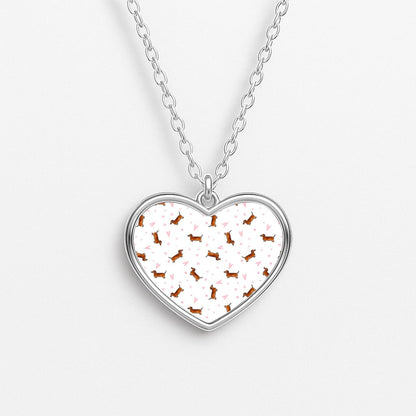 Dachshund Pattern - White Heart Necklace